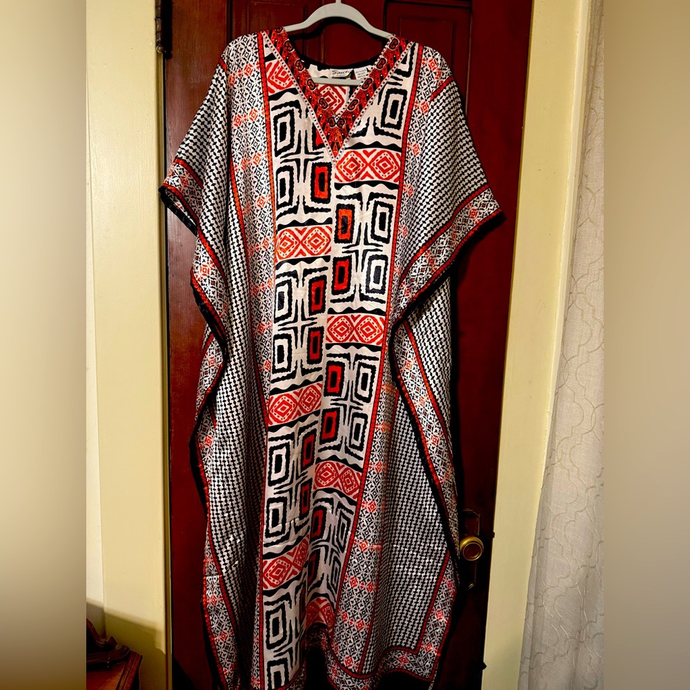 Red, black and white patterned Caftan, one size fits all
